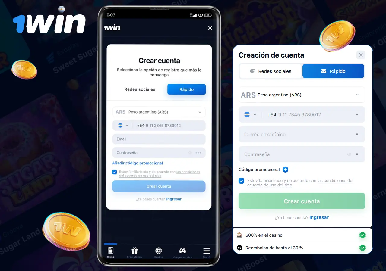 Sencillo proceso de registro para usuarios 1win de Argentina.