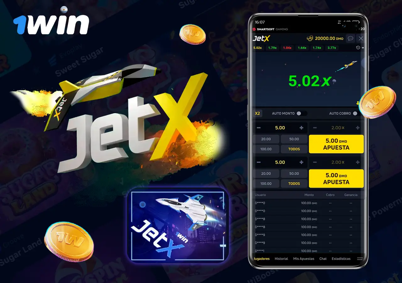 JetX en la app de casino 1win