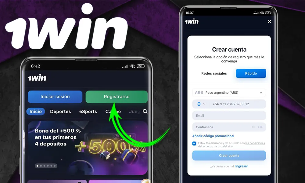 Crear una cuenta en la app 1win